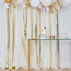 Ginger Ray White, Cream & Gold Fringe Crepe Paper Streamer Backdrop