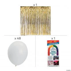 Gold & White Backdrop & Balloons Decorating Kit - 50 Pc. -DIY Photo Booth Sales Shop gold and white backdrop and balloons decorating kit 50 pc 14110207 a01