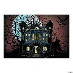 Haunted House Backdrop Halloween Decoration - 3 Pc.
