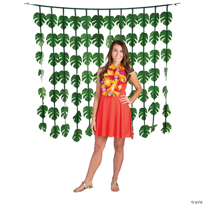 Luau Palm Leaves Curtain Backdrop 3 Luau Palm Leaves Curtain Backdrop