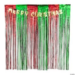 Merry Christmas Metallic Fringe Backdrop with Garland