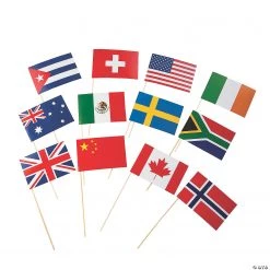 Small Flags of All Nations Stick Props- 12 Pc.