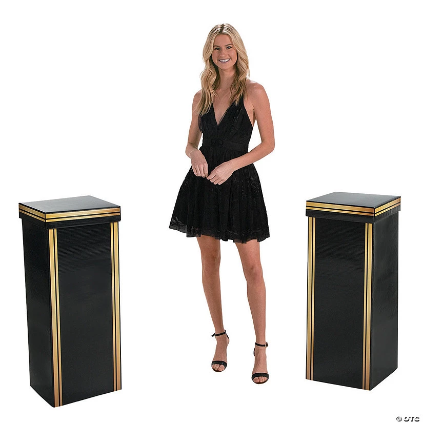 Small Modern Black Pillars with Gold Trim - 2 Pc. 3 Small Modern Black Pillars with Gold Trim - 2 Pc.